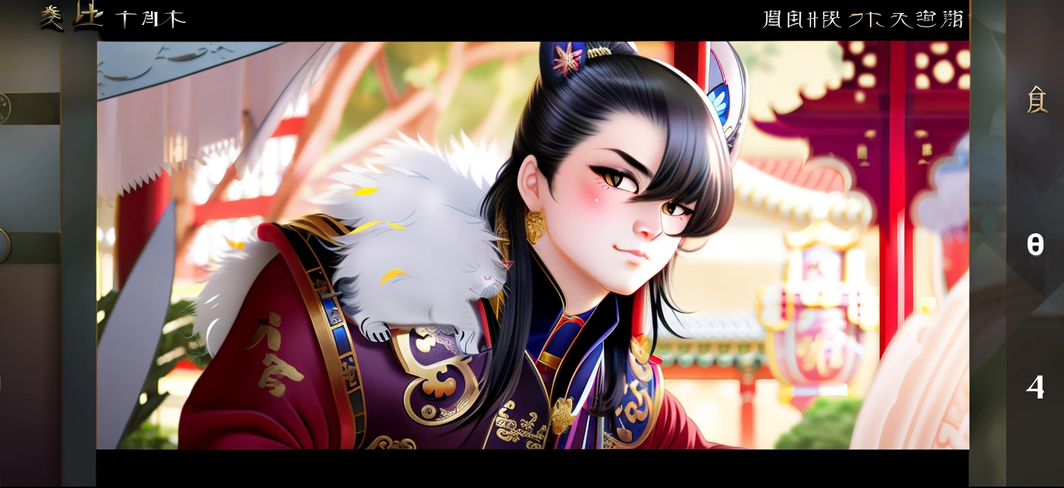 Cat Noble Young Master in Chinese costume, domineering personality, long black hair, sharp eyes