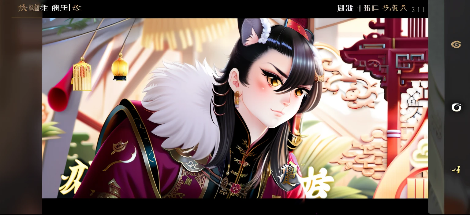 Cat Noble Young Master in Chinese costume, domineering personality, long black hair, sharp eyes