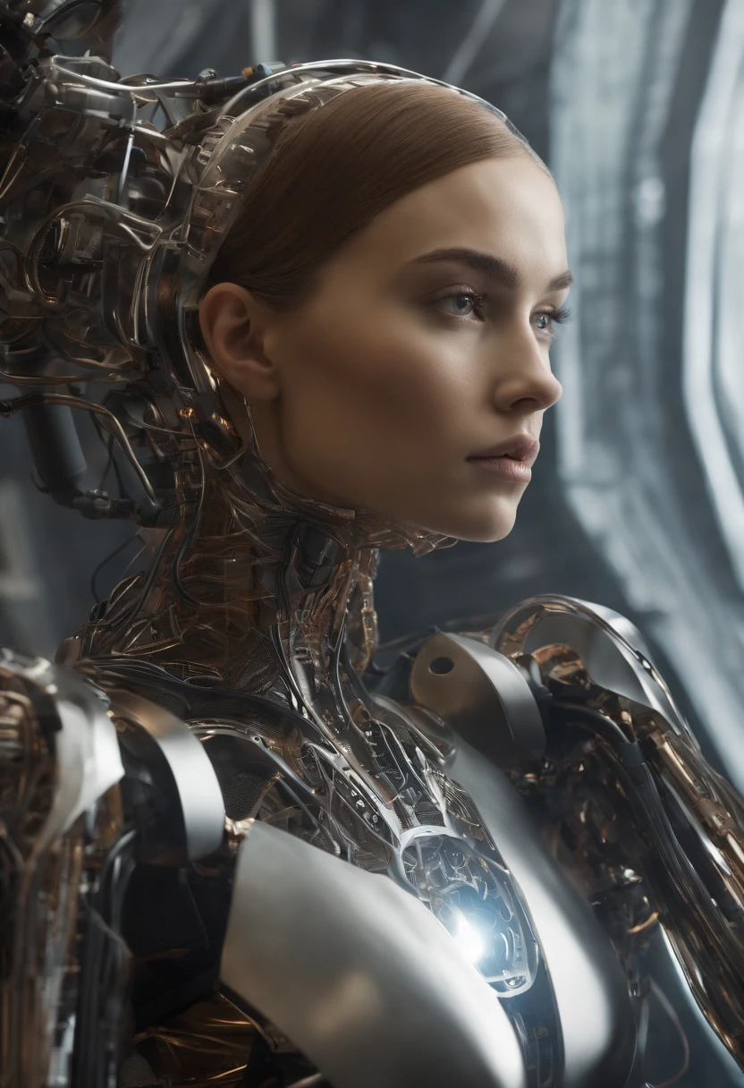 A photo of Ava experimenting with a vintage camera, adjusting the settings and capturing unique angles.,Ex Machina,Ava, the AI character from “Ex Machina,” possesses a striking appearance that blends human and robotic elements: a delicate, humanoid face with expressive eyes and features, set atop a transparent, mesh-like body that reveals her mechanical inner workings. This design creates a sense of otherworldly beauty and fragility, highlighting her advanced technology., female