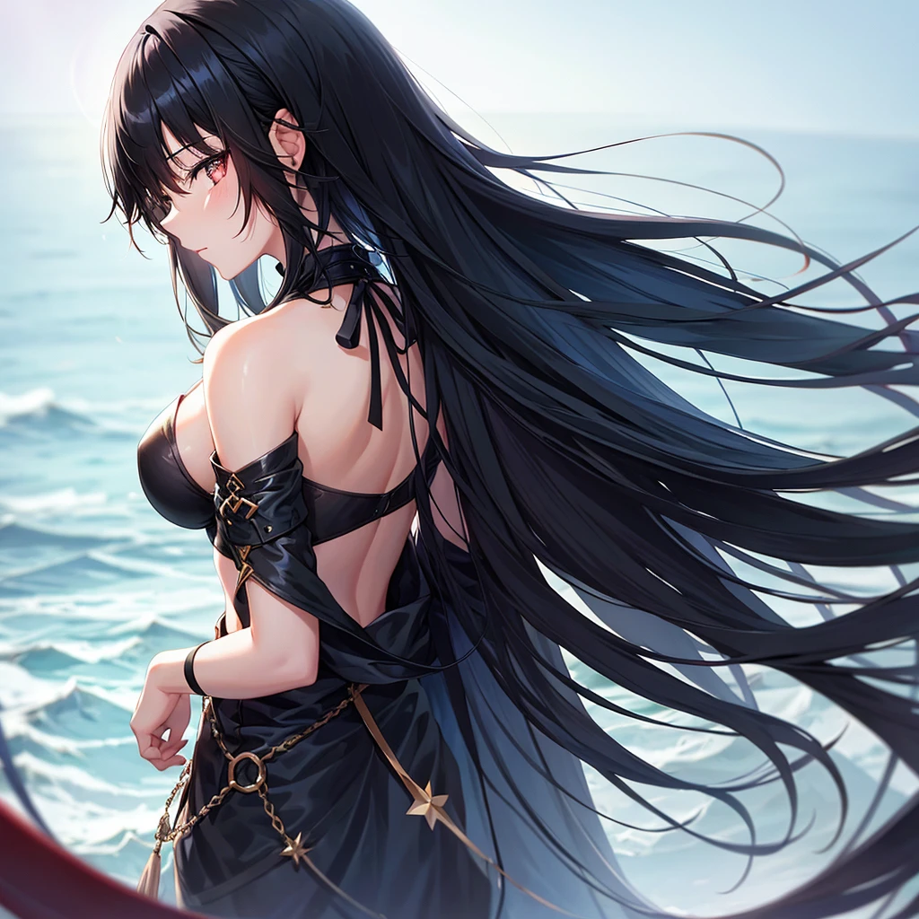 Beautiful girl with black hair half-up