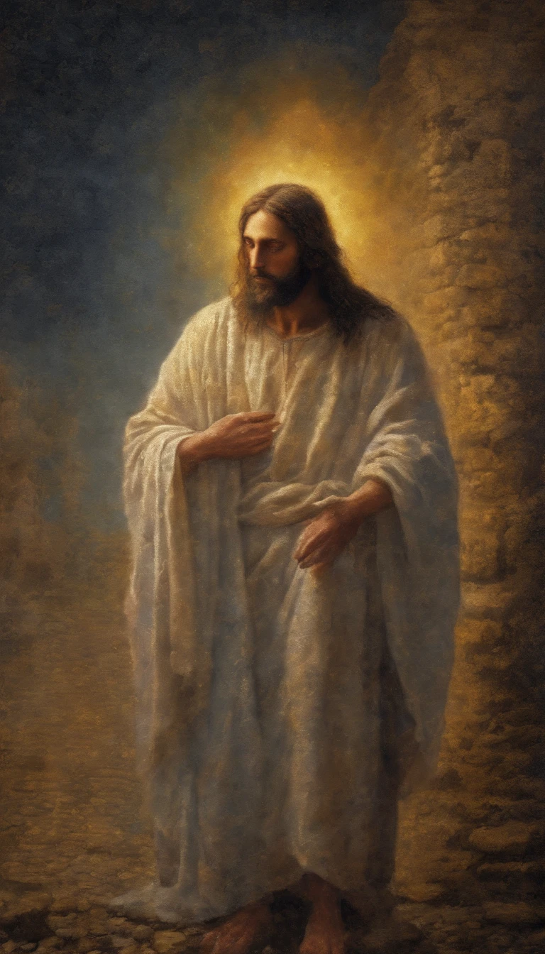 Jesus Christ Receiving a kiss on the cheek from Judas Iscariot, an image that represents Judas' betrayal.  Biblical Image.  Biblical History [Absurd, very high resolution, ultra-detailed, Dot painting technique, dotted shadows, intricate details, Texture effects, subtle gradients, fascinating craftsmanship, otherworldly tones, surreal landscapes, invisible light, ethereal glow, colors vivid, aquarela]