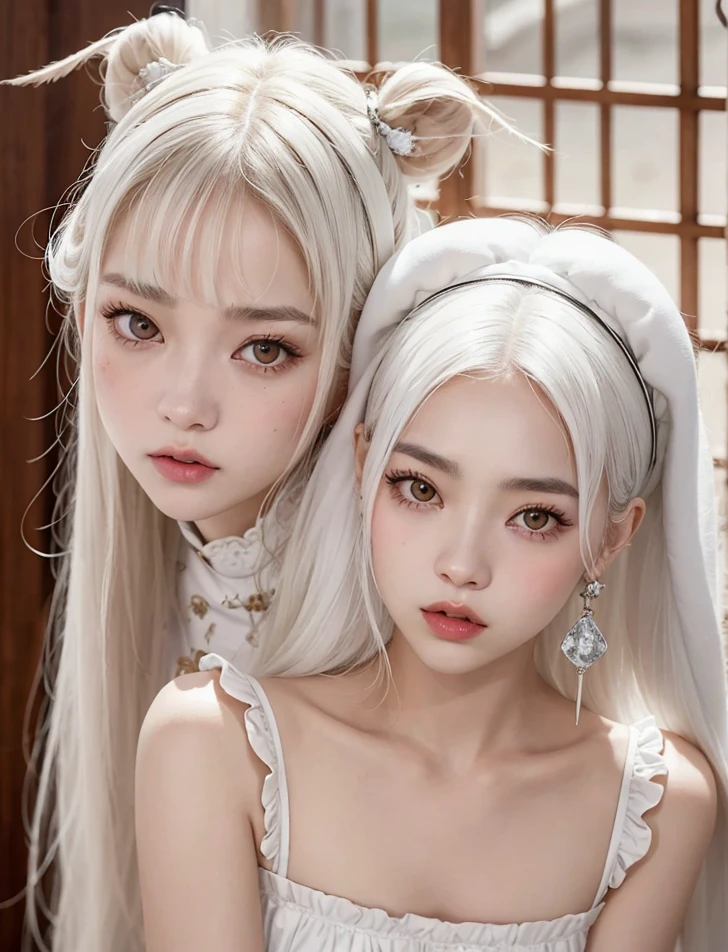 Mujer de pelo rubio con orejeras blancas y un sujetador blanco., ulzzang, Hermosa Delphine, Lalisa Manobal, Orejas de zorro blanco, orejas de zorro esponjosas, Parque Roseanne de Blackpink, Lalisa Manoban de Blackpink, Amouranth, Ava Max, pale snow white skin, con orejas de conejo, Chica coreana, con pelaje blanco y esponjoso