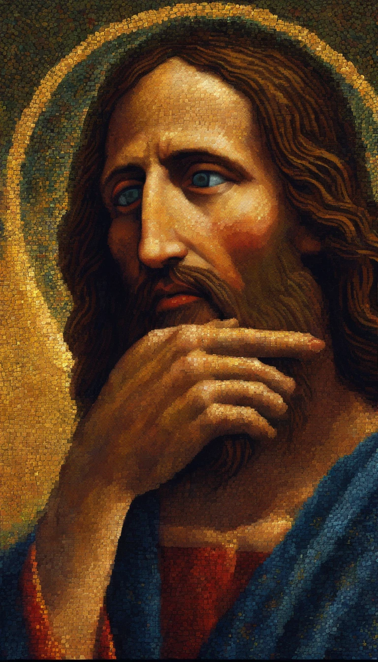 Jesus Christ Receiving a kiss on the cheek [[on the cheek]] from Judas Iscariot, an image that represents Judas' betrayal.  Biblical Image.  Biblical History