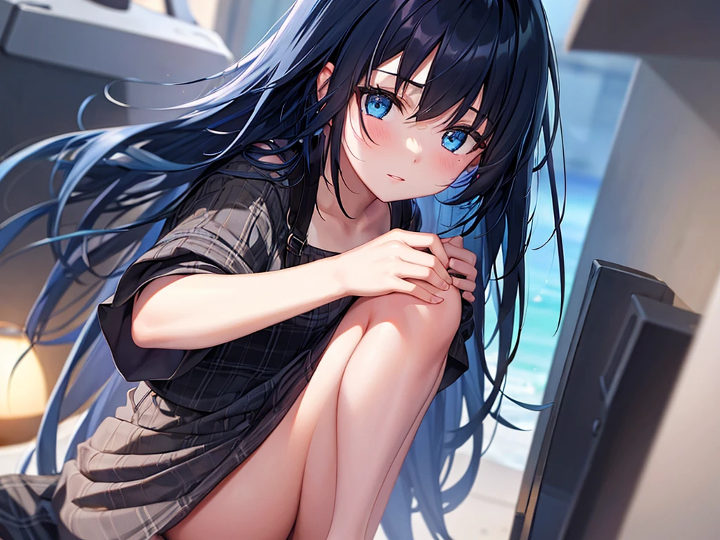 Beautiful girl with long bluish black hair