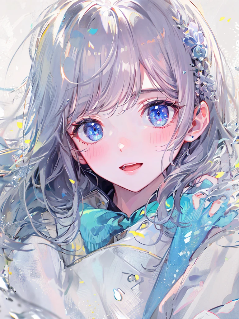 ((top-quality)), ((masterpiece)), ((ultra-detailliert)), (Extremely delicate and beautiful), girl with, 独奏, cold attitude,((Black jacket)),She is very(relax)with the(Settled down)Looks,depth of fields,Evil smile,Bubble, under the water, Air bubble,Underwater world bright light blue eyes,inner color with bright gray hair and light blue tips,,,,,,,,,,,,,,,,Cold background,Bob Hair - Linear Art, shortpants、knee high socks、White uniform like school uniform、Light blue ribbon ties、Clothes are sheer、Hands in pockets、Bright eyes like sapphire,Fronllesse Blue, A small blue light was floating、fantastic eyes、selfy,Self-shot