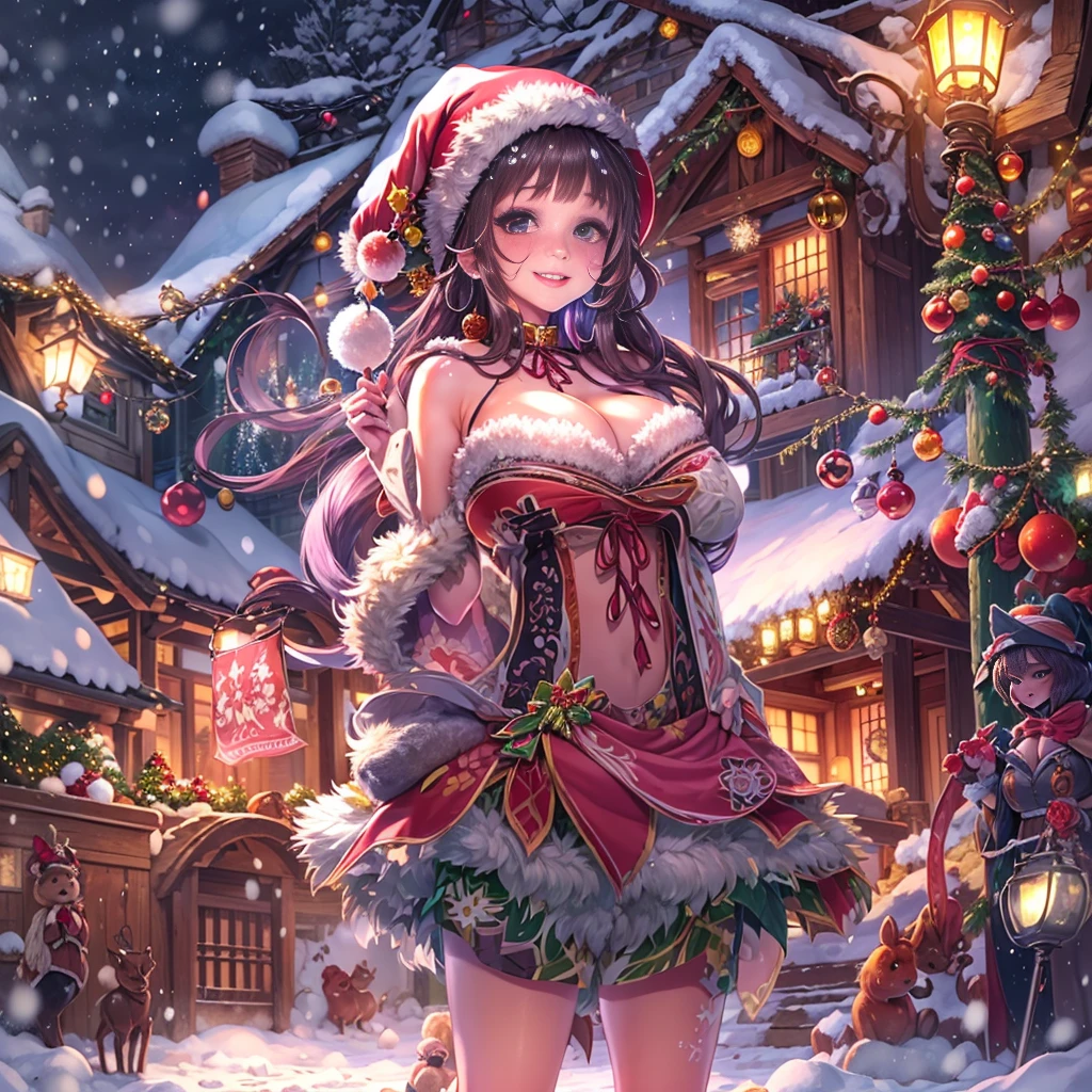 (Best quality at best,4K,8K,A high resolution,tmasterpiece:1.2),ultra - detailed,(actual,realistically,realistically:1.37),(Best quality at best, 8K, 32K, tmasterpiece, hyper HD:1.3),Photos of charming women, 1 plump girl, ((Huge cleavage :1.5)), (Abs, long slim figure, perfect body figure :1.2), (erotic dress: 1.1), (indoor, natta :1.2), The face is very detailed, detailed lips, 詳細な目, beautiful detailed eyes,beautiful detailed lips, Sexy flirting poses, spread their legs, Flirtatious face, Extremely detailed eyes and face,Long eyelashes,1 plump girl,sporty attire,lamplight,Exhibited,Christmas tree,flash lights,Custom red hat and Japanese cloak, mini-skirts, Crispy breasts, Winter wonderland,amaze,Happy,gifts,agitated,joyful expressions,magical ambiance,mistletoe,Decorative style,fluffy snow,the roof,starrysky,peppermint lollipop,magical reindeer,an enchanted forest,Icy breathing,glowing fireplace,wrapper,Decorative style,Christmas stockings,snow covered ground,sled,Sparkling snowflakes,surprise,Sparkling ornaments,Cheerful laughter,Early,happy reunion,comfortable socks,cocoa,gingerbread,snowball fight,Icicles,wet toes