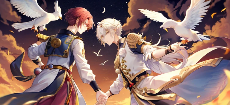 Anime character with a white bird on his shoulder, 《the original god》Zhongli in Zhongli, 《the original god》Keqing in, Handsome guy in the art of slaying demons, Genshin impact's character, Beautiful hermaphroditic prince, heise jinyao, Handsome prince, Exquisite androgynous prince, Inspired by Bian Shoumin, the original god, xianxia hero, Inspired by Huang Shen
