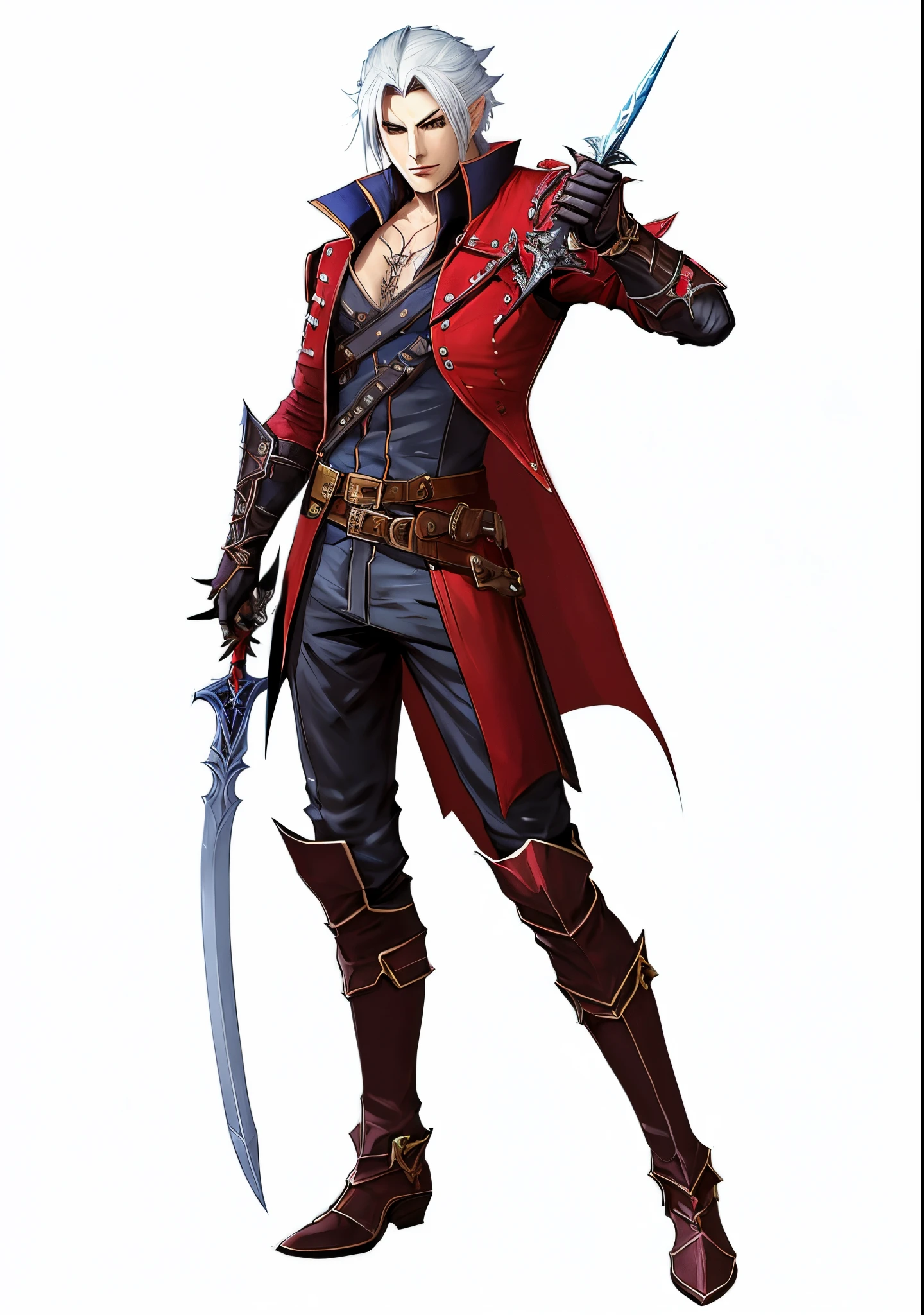 a drawing of a man in a pirate costume with a sword, v from devil may cry as an elf, no more heroes concept art, castlevania witch, like lady mechanika, portrait ninja gaiden girl, edelgard from fire emblem, jrpg character art, fighting fantasy style image, dio brando, tiefling rogue, ( ( character concept art ) )