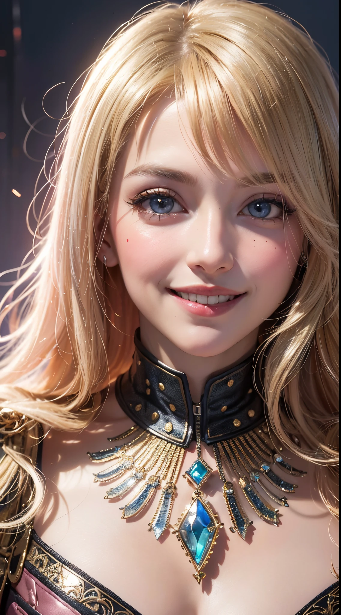 (UHD, retina, masterpiece, ccurate, anatomically correct, textured skin, super detail, high details, high quality, best quality, highres, 1080P, HD, 4K, 8k, 16k), (beautiful detailed eyes, beautiful detailed lips, extremely detailed eyes and face), studio lighting, physically-based rendering, vivid colors, (big tits, super big tits, super extra big tits, glamorous body), (knight:1.5), (portrait, blonde hair, shiny hair, shiny skin), (bokeh), (tilt your head to the side:1.5), eye reflection, (blush, smile:1.5),