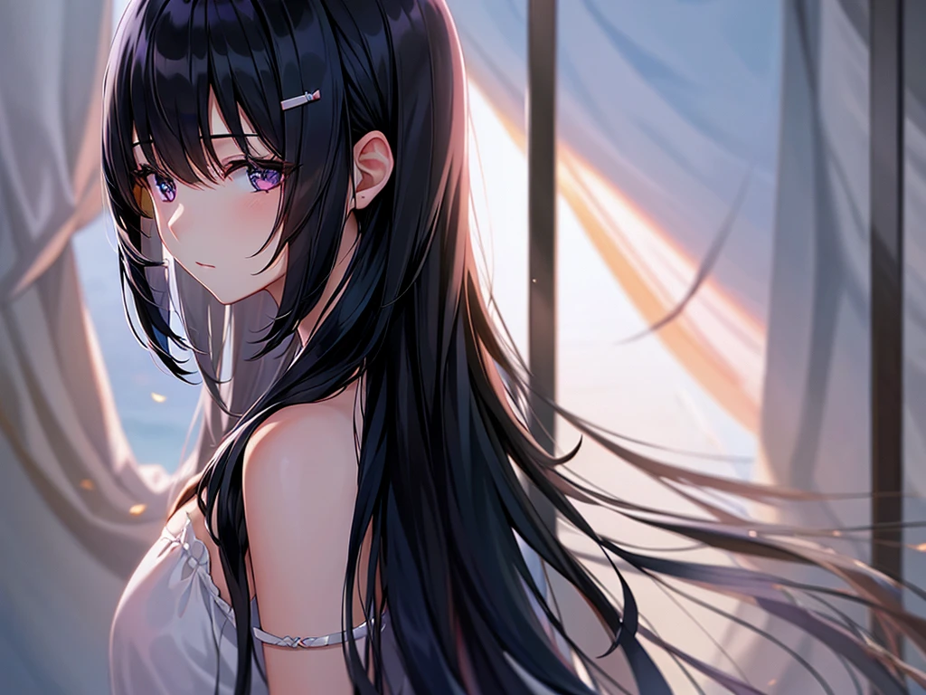 Beautiful woman with long black hair