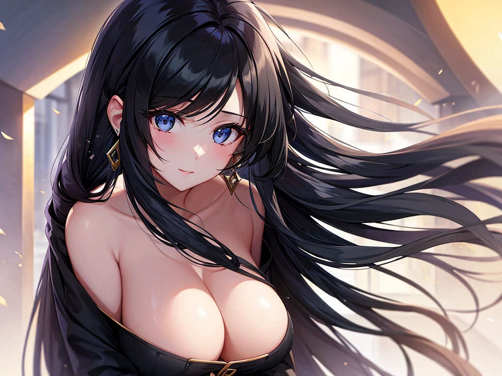 Beautiful woman with long black hair,Put on your ears