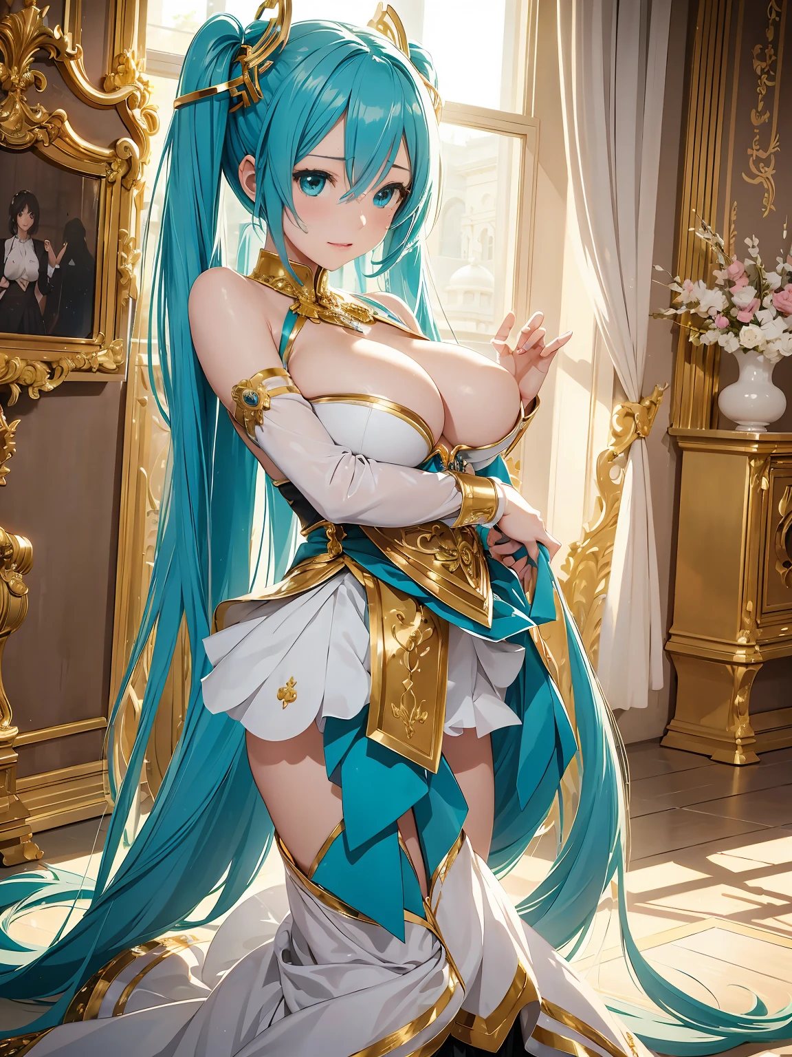 Big breasts Hatsune Miku,Impossible,Enchanting dance,Palatial palace,beautiful boobs,golden outfit