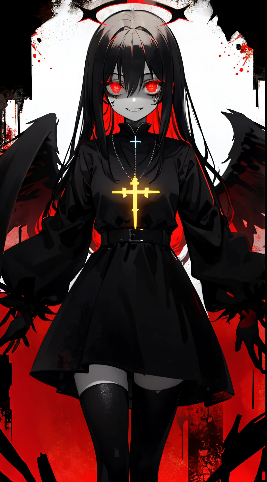celestial horror, Angel of Death, colorful, glowing, (Ripped Cloak, nipples showing:1.4), (keep close to original image:1.4)