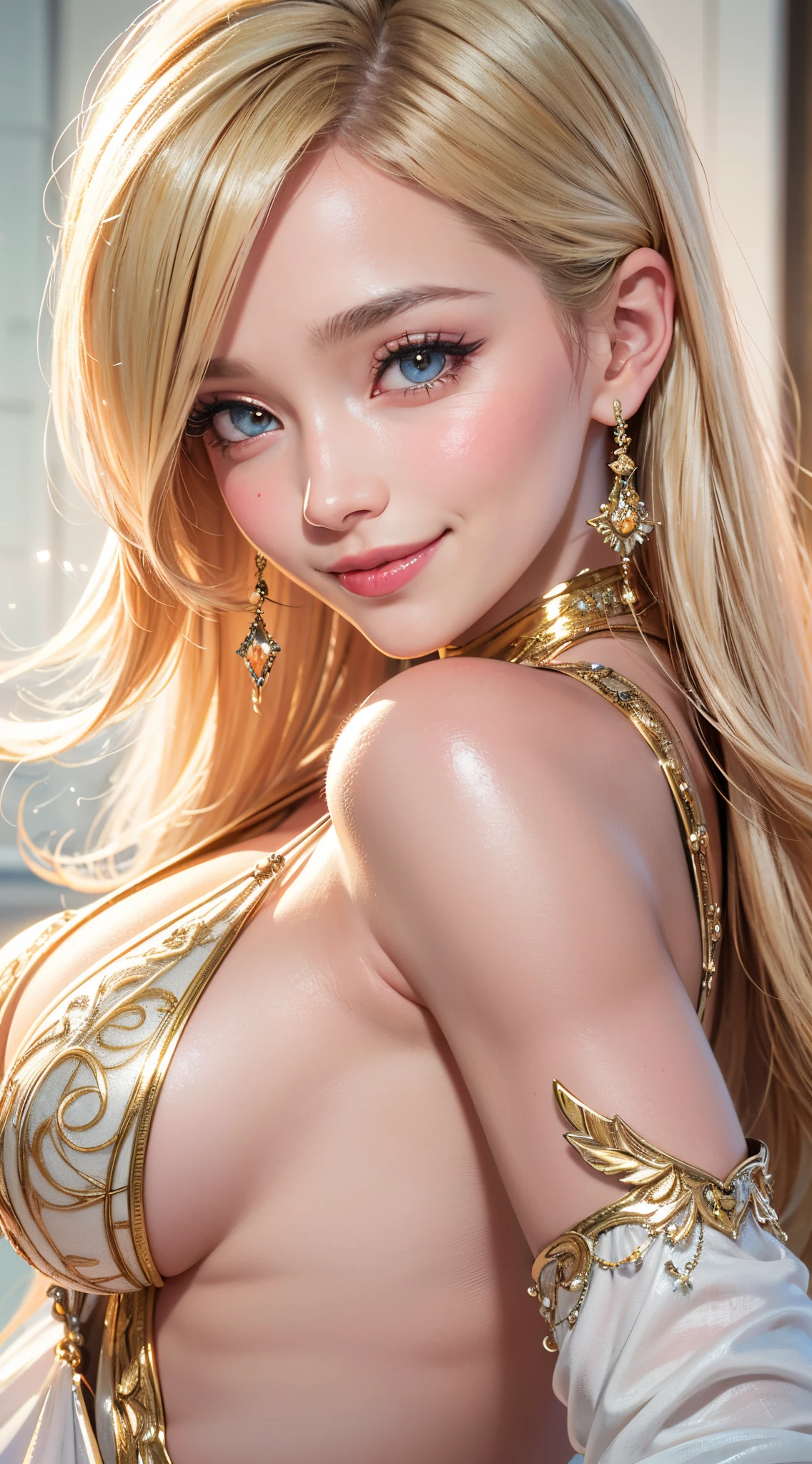 (UHD, retina, masterpiece, ccurate, anatomically correct, textured skin, super detail, high details, high quality, best quality, highres, 1080P, HD, 4K, 8k, 16k), (beautiful detailed eyes, beautiful detailed lips, extremely detailed eyes and face), studio lighting, physically-based rendering, vivid colors, (big tits, super big tits, super extra big tits, glamorous body), (wizard:1.5), (portrait, blonde hair, shiny hair, shiny skin), (bokeh), (tilt your head to the side:1.5), eye reflection, (blush, smile:1.5),