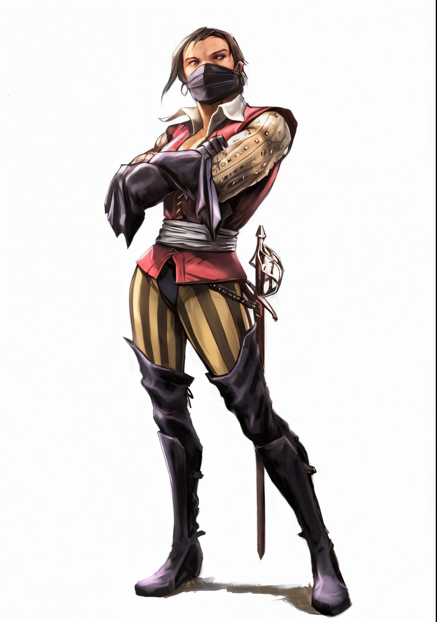 a drawing of a man in a pirate costume with a sword, v from devil may cry as an elf, no more heroes concept art, castlevania witch, like lady mechanika, portrait ninja gaiden girl, edelgard from fire emblem, jrpg character art, fighting fantasy style image, dio brando, tiefling rogue, ( ( character concept art ) )
