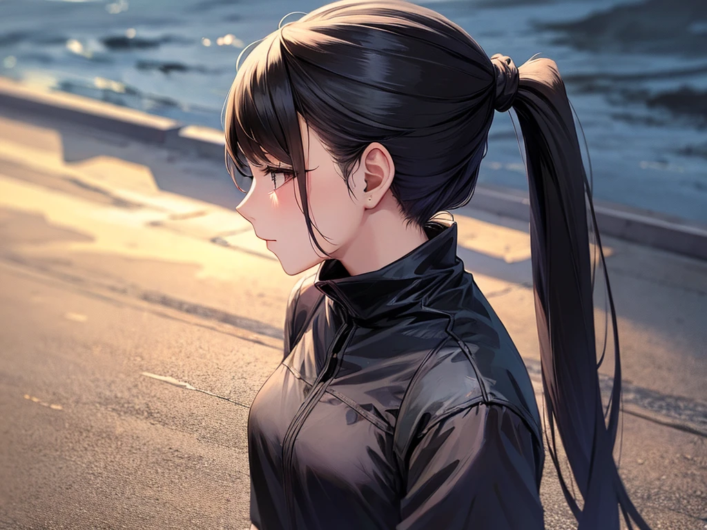 Beautiful woman with long black ponytail