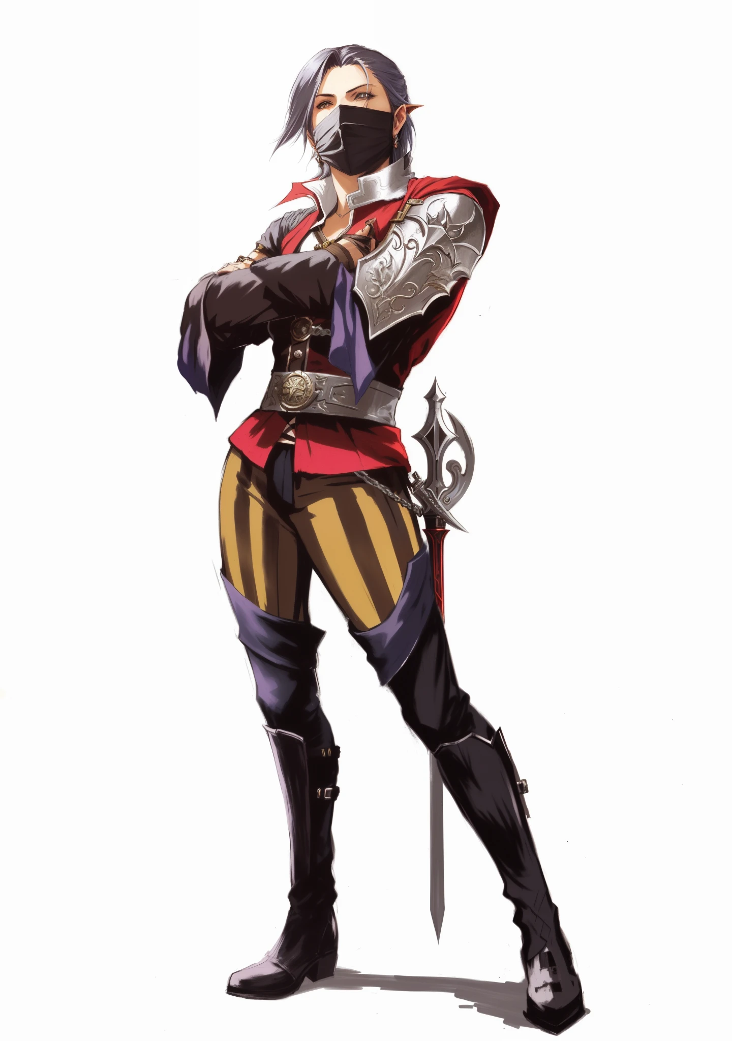 a drawing of a woman in a pirate costume with a sword, v from devil may cry as an elf, no more heroes concept art, castlevania witch, like lady mechanika, portrait ninja gaiden girl, edelgard from fire emblem, jrpg character art, fighting fantasy style image, dio brando, tiefling rogue, ( ( character concept art ) )