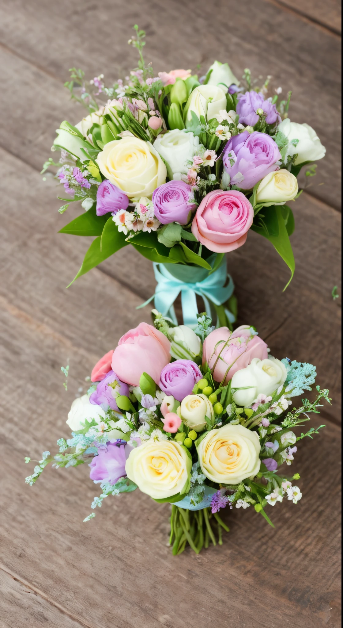 spring flower posy, pastel spring natural flowers, hand tied, laid on rustic table, 14mm f1/8
