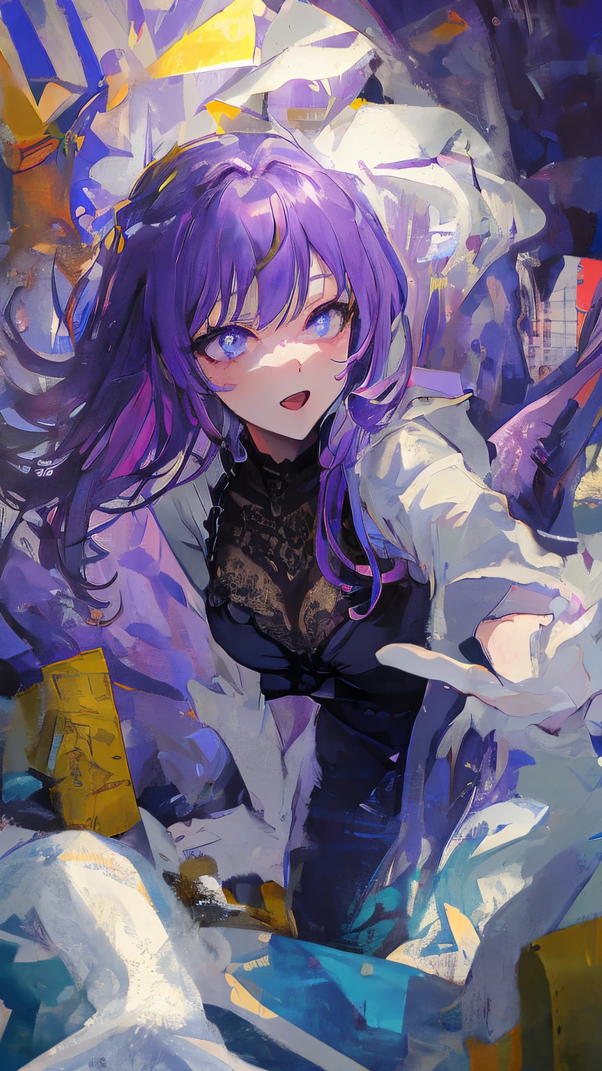 (best quality, high resolution: 1.2), ultra detailed, photorealistic: 1.37, sexy milf purple hair, provocative ahegao look, radiant beauty, curvy figure, seductive confidence, sensual expression, black lace lingerie, soft lighting, passionate atmosphere, vivid colors, subtle seduction, tempting pose, smooth skin, enthusiastic curves, seductive charm, provocative charm, eye-catching long purple hair, masterpiece: 1.2