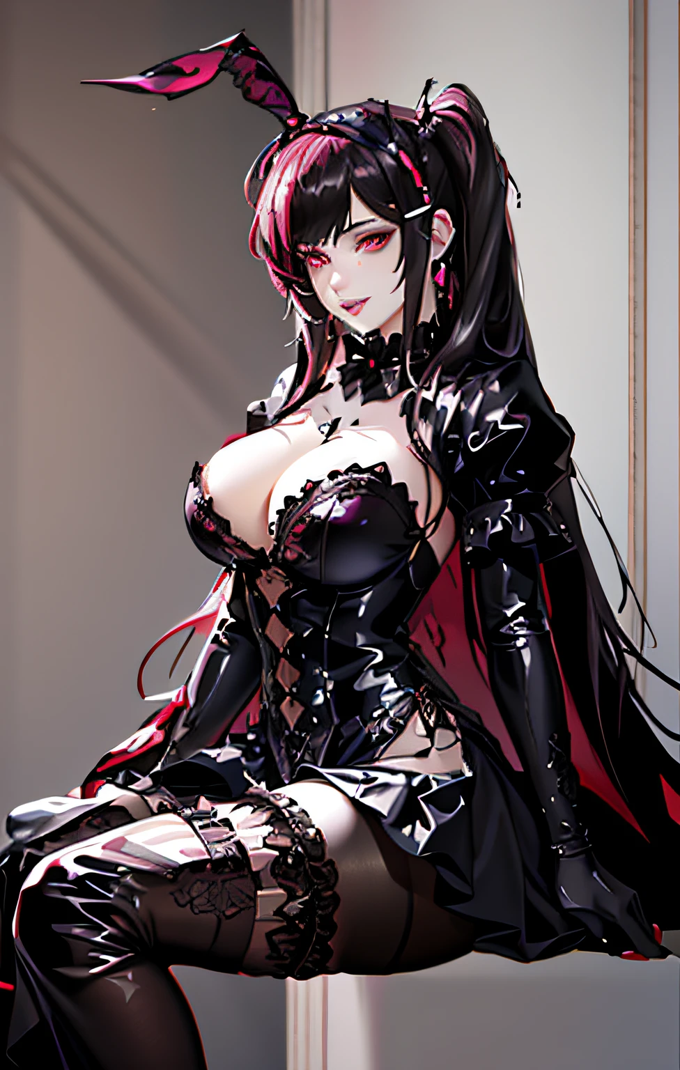 Close-up of a half-costumed woman sitting on a chair, gothic maiden anime girl, A beautiful succubus, dark fantasy style art, 8K high quality detail art, seductive anime girls, beautiful elegant demon queen, Demon anime girl, beautiful attractive anime woman, beautiful vampire queen, detailed digital anime art, 2. 5D CGI anime fantasy artwork, Gothic girl