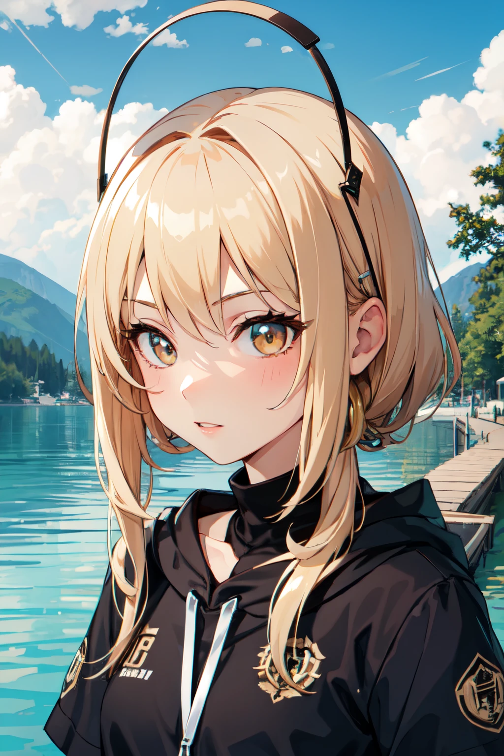 1girls, Nackt, offene Hahre ,dunkel Blond, Braune Augen, eingegraben, only head and upper body visible, Tag, Loch im Boden, Erdhaufen, sugestives lecheln,