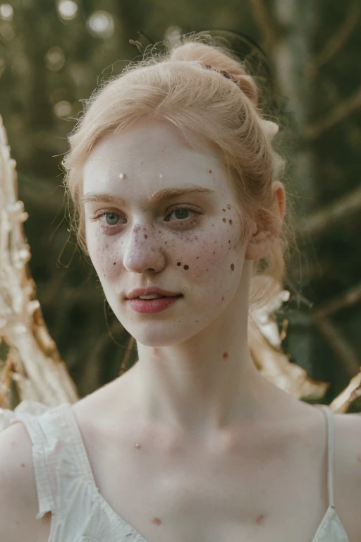 Ultra realistic photography of [dbwl woman with many huge beauty marks on her natural pale white skin  ,    (medium shot:1.4) , (full body portrait:.7),
 (SFW),  (((wings, fractal armor))) , dressed, upper arms,   ((in frame)),

 ((fighting stance)),  natural (  pale light blonde eyelashes) , blue eyes, medieval background,
 detailed Natural pale white skin  with (many huge round beauty marks) , smile, light pale blonde eyebrows,
 happy, clean cheeks,
detailed, natural light blonde,  outdoors, sunny, high resolution, photograph, RAW photo, fr4ctal4rmor, ponytail hairstyle, [[[[sexy]]]]:(many huge brown beauty marks) on her pale white skin:10]