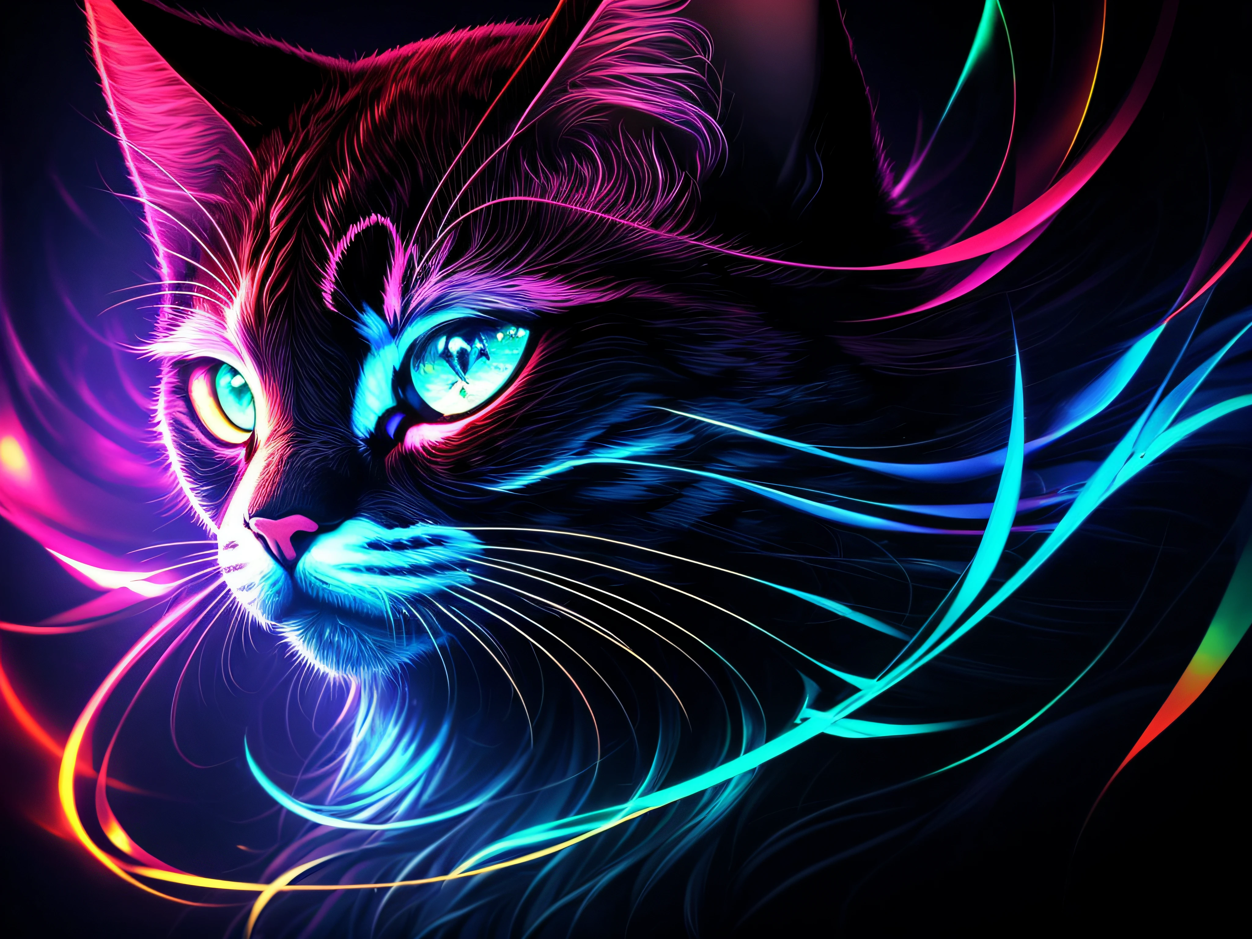 (best quality,4k,Altas,master part:1.2),ultra-detalhado,(Realistic:1.37),logotipo do gato preto,Nome Me-Mow,Neon Effects,illustration,olhos brilhantes,foco nítido,vivid colors,cena noturna,textura detalhada do pelo,elegante e elegante,trilhas leves,soft and diffuse lighting,tipografia moderna e elegante, Titulo Me-Mow, fundo preto