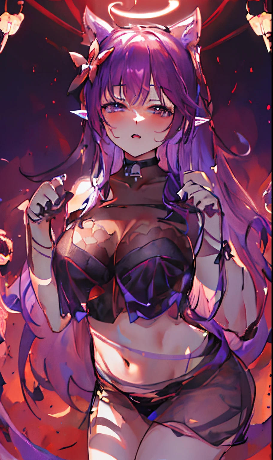 (best quality, high resolution: 1.2), ultra detailed, photorealistic: 1.37, sexy milf purple hair, provocative ahegao look, radiant beauty, curvy figure, seductive confidence, sensual expression, black lace lingerie, soft lighting, passionate atmosphere, vivid colors, subtle seduction, tempting pose, smooth skin, enthusiastic curves, seductive charm, provocative charm, eye-catching long purple hair, masterpiece: 1.2