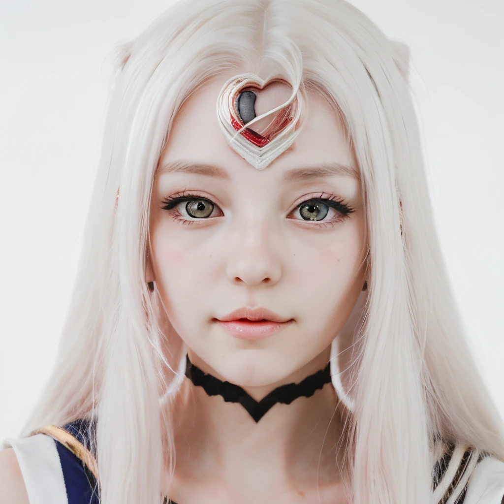 sailor moon scrennap of a feamel with straight long white hair white skin colour light pink eyes,heart face shape.