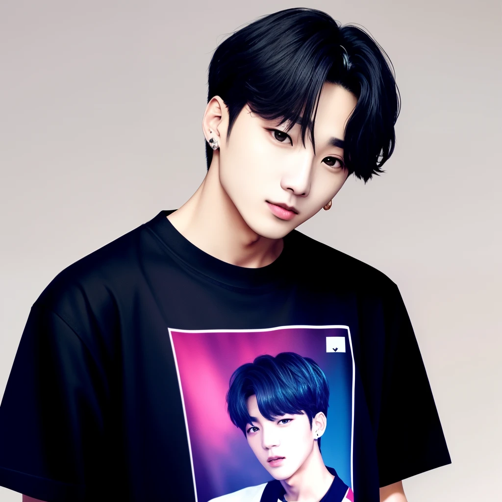 Jungkook, member of BTS with Black T-shirt