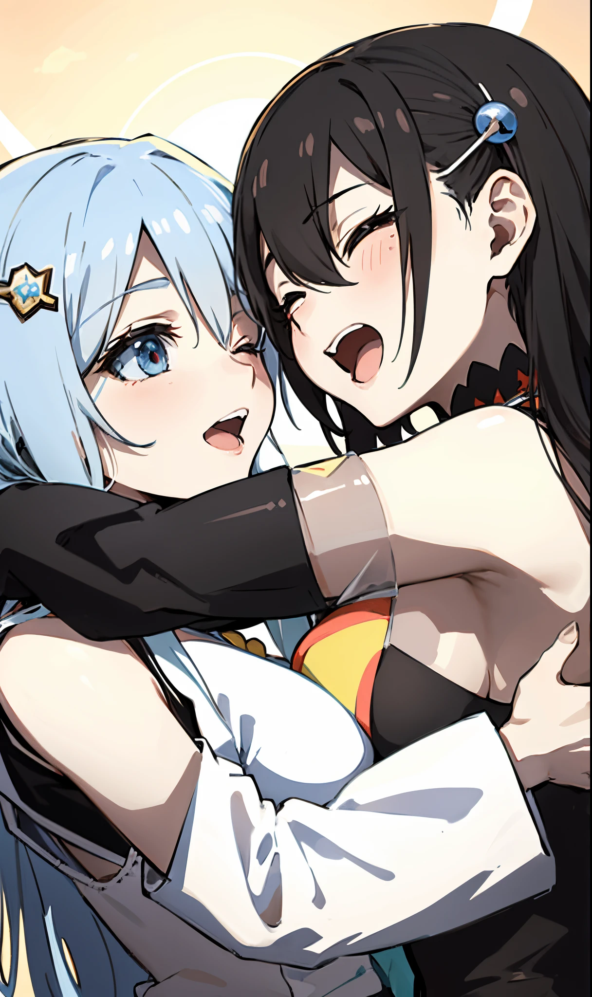 Anime couple hugging in front of a sunset, rimuru e milim, Tensei Shitara Slime Datta Ken, reencarnado como um limo, Tsuaii, Sirius A e Sirius B, captura de tela de um anime de 2012, Anime Maids montando tanques antigos, cel anime sombreado, estilo anime konosuba,  anime de TV, garotas fofas, peitos grandes, garotas ????, lindas garotas, ?????, garotas gostosas, sensual, peitos ????, vestido de rendinha transparente, vestidinho transparente