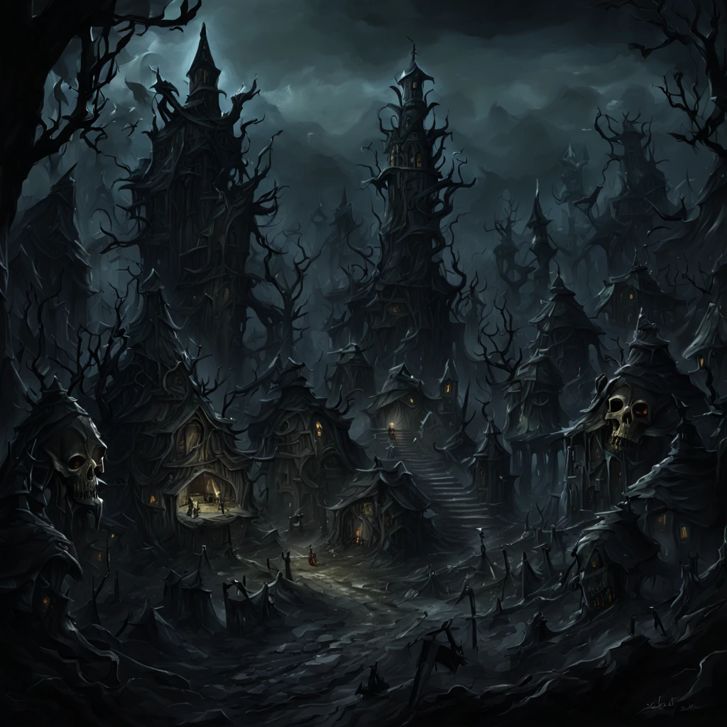 Stillrise Village a place cursed by a Daedric Prince all who live here now are living skeletons unable to pass on forever on this mortal coil, in creepy pasta style