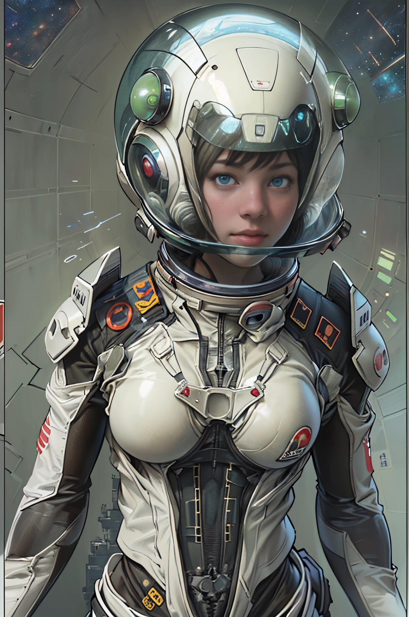 ((Sculpture design))，((full body portrait of person:1.6))，((undying))，((tmasterpiece))，【Create a logo based on：(femele:1.4)， (Sci-fi explorer:1.4) Wear a helmet with a hexagonal glass visor, [Style-Psycho::10], stare into the distance，Next to one (Crashed spaceship:1.2), (Space traveler:1.5)，(Spacesuit:1.6)，(A MILF，熟妇，mature，big chest and thin waist，long leges，)，(voluptuous figure)，(Perfect woman)】，(Computer graphic arts:1.4)， (s fractal art: 1.2)，(( 32K，A high resolution，hyper HD，))， (( Professional Quality，Perfect photography， Ray traching， perfect volumetric lighting， High quality octane rendering， High quality vectors))， ((hyper-detailing:1.2，Complicated details:1.2))， ((ultra real photo，フォトリアリスティック，3Drenderingof))，((epic image))，(Blind box toy style：1.6)，((simple backgound，Deep dark background:1.2，with black background))，((Detailed faces))，((詳細な目))，((Clean skin))，（correct hand：1.6），（Complete and beautiful five fingers：1.6），(Anatomically correct perspective and occlusion：1.5)，（Correct anatomy：1.5），(Add base:1.6)，(The role is centered:1.4)， (greg rutkovsky:0.8)，