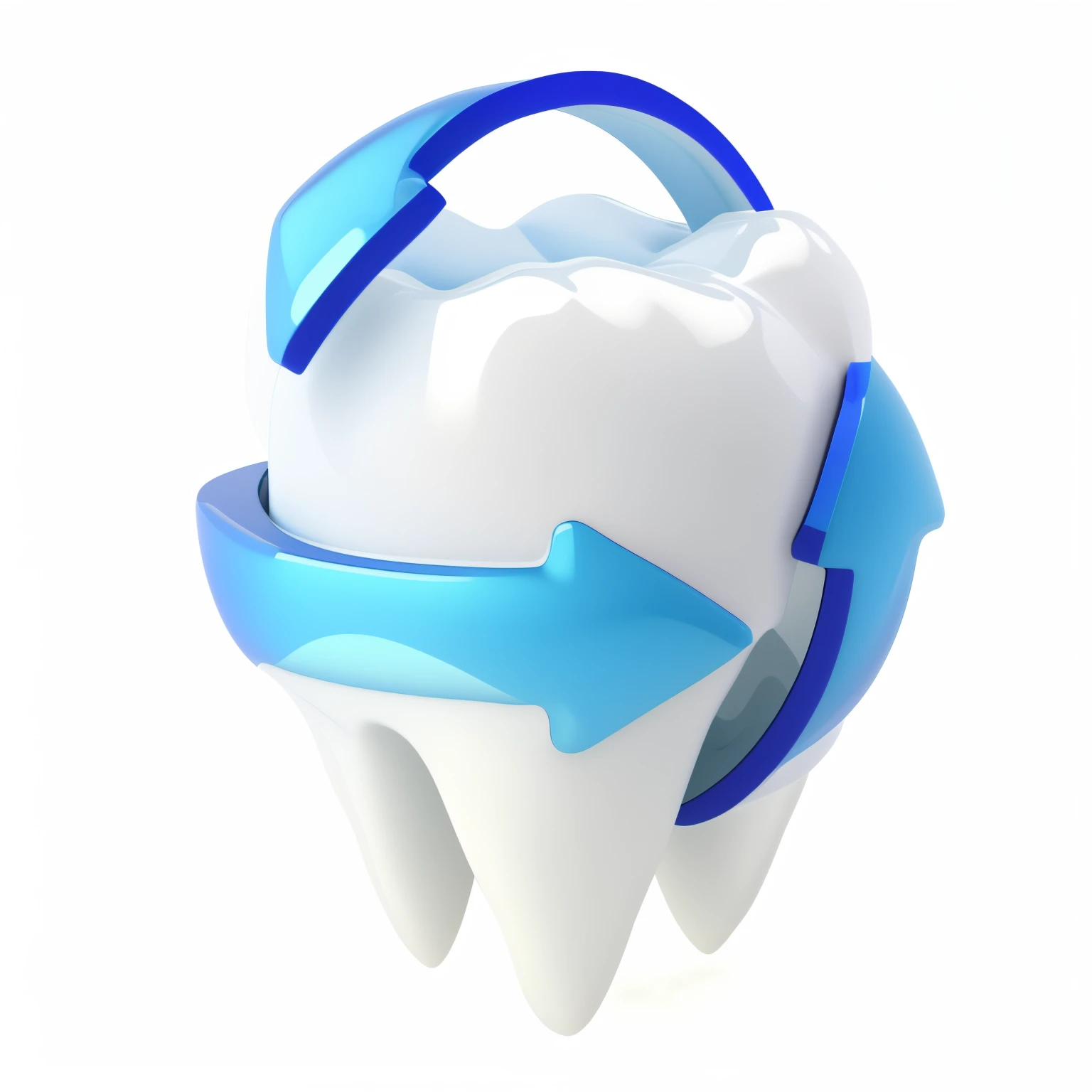 Close-up of a tooth，surrounded by blue arrows, tooth, Depicted as a 3D rendering, Renders, dentist, dentes pontiagudos, dentate, teeth, all teeth, toothpaste refinery, artist rendition, xCopy Teeth, computer generated, a digital rendering, 3D occlusion, 3D occlusion, Omni-directional laminated teeth