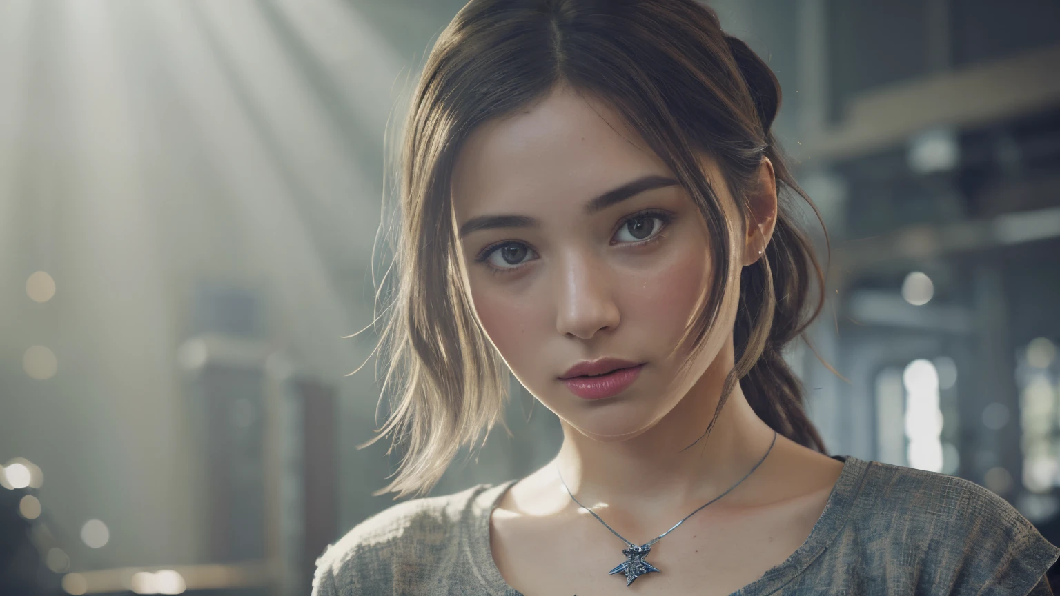 ultra highly detailed 1200k An image of a humble and happy 20 year old woman in tattered work clothes and a blotchy face and tousled hair, hyper realistic fantasy photography is all the rage on artstation, clear focus, studio photography, WLOP and Silver Ai Art, stunning masterpiece, fantasy art, fantasy visual key, fantasy photography, sunbeams, cinematic lighting, beautiful, 101K ultra detailed resolution, 3D shading, Unreal Engine 5, sf, trending on artstation, focus sharp, studio shot, intricate detail, highly detailed, by greg rutkowski