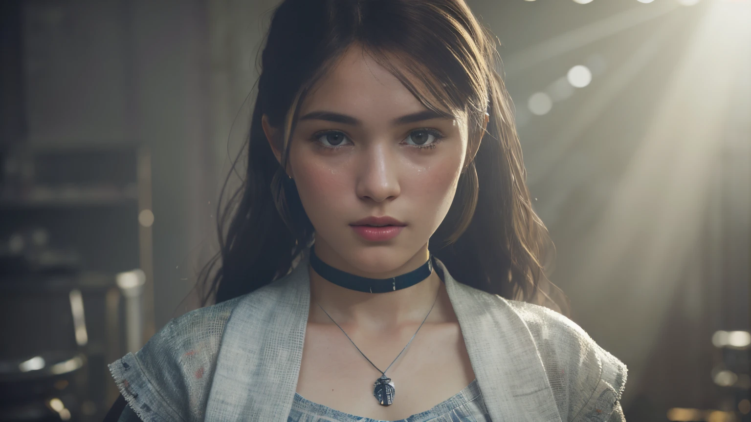 ultra highly detailed 1200k An image of a humble and happy 20 year old woman in tattered work clothes and a blotchy face and tousled hair, hyper realistic fantasy photography is all the rage on artstation, clear focus, studio photography, WLOP and Silver Ai Art, stunning masterpiece, fantasy art, fantasy visual key, fantasy photography, sunbeams, cinematic lighting, beautiful, 101K ultra detailed resolution, 3D shading, Unreal Engine 5, sf, trending on artstation, focus sharp, studio shot, intricate detail, highly detailed, by greg rutkowski
