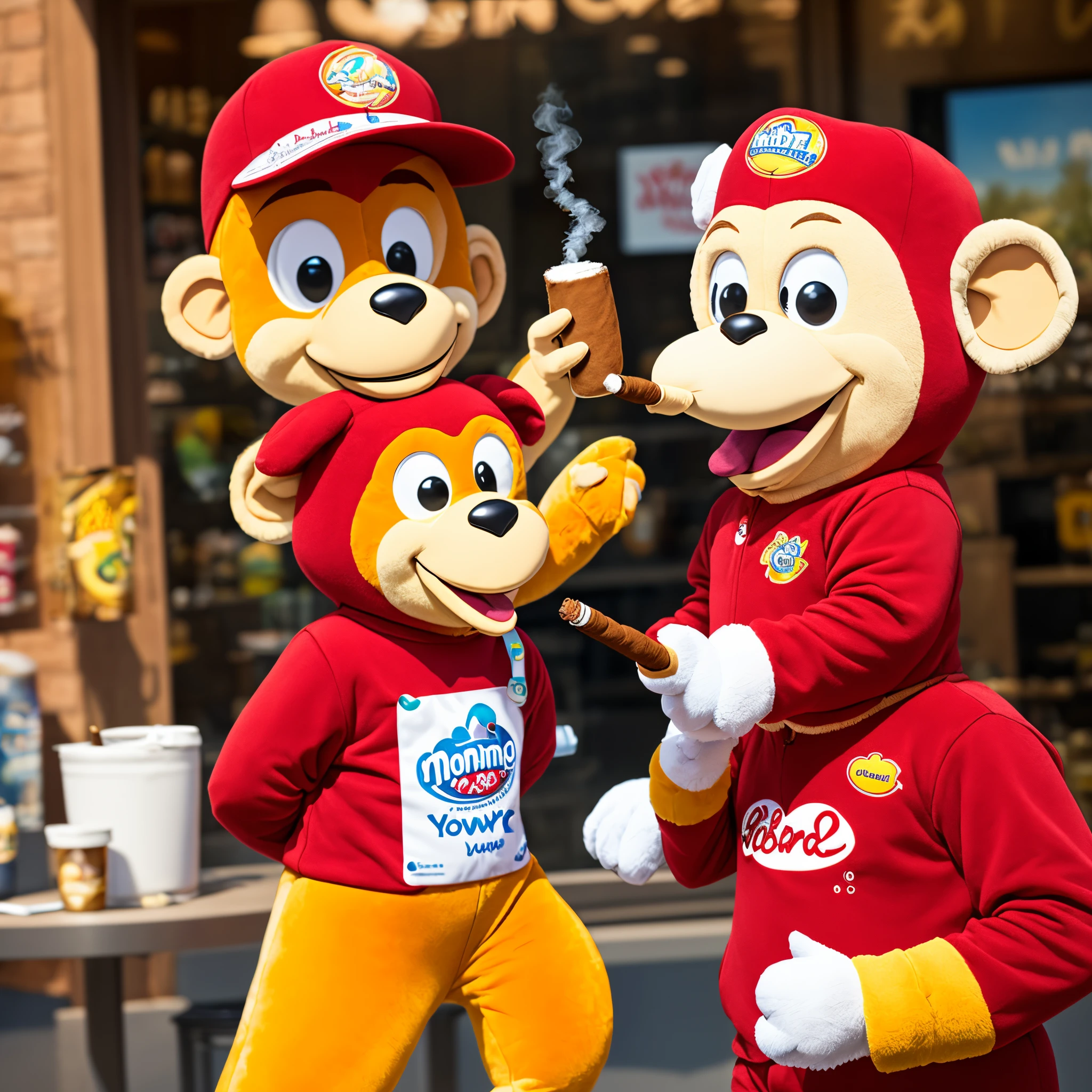 Danimal the monkey that is a mascot for the yogurt brand danimal's smoothie smoking a cigar.
