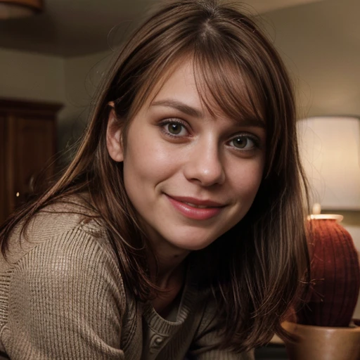 Middle-aged Claire danes (light brown hair with bangs), (bulbous nose) (large mouth), (wide smile), (Closed lips), (Claire Danes), (red socks), sexy, (full lips), (Big eyes) (crows feet) (Claire Danes) (50 year old)
