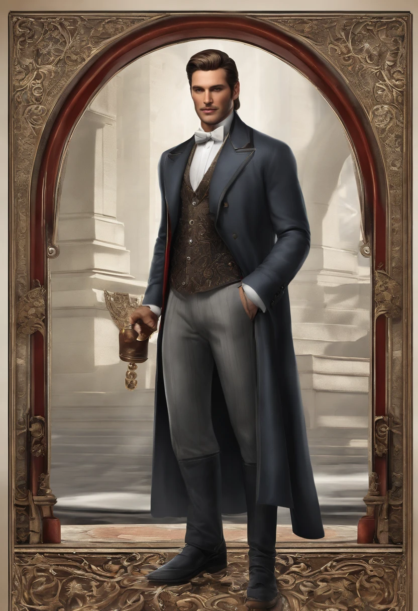 A weathered, ornate hourglass, filled with shimmering silver sand, bathed in the ethereal glow of moonlight.,Various games in the Dark Pictures Anthology,
The Curator is an impeccably dressed man with an air of sophistication and mystery. He stands tall, his posture upright and commanding. His features are sharp and defined, adding to his enigmatic presence.
His face is pale, almost porcelain-like, accentuating his piercing blue eyes. His eyes hold a depth of knowledge and a hint of mischief, seeming to see beyond the physical realm. They are framed by thin, well-groomed eyebrows that arch slightly, giving him an inquisitive and analytical look.
The Curator's hair is slicked back, revealing a touch of gray amidst the darker strands. It is meticulously styled, each strand in place, suggesting a meticulous attention to detail. Despite the touch of gray, his hair retains a sense of vitality, emphasizing his timeless nature.
He wears a neatly trimmed mustache that matches the color of his hair. The mustache adds a touch of refinement to his overall appearance, enhancing his sophistication and charm.
The Curator's attire exudes elegance and style. He is dressed in a tailored suit, the fabric smooth and rich. The suit jacket fits him perfectly, accentuating his slim physique. The color of the suit can vary, but it is often seen in shades of dark gray or black, adding to his mysterious aura.
The Curator accessorizes his outfit with a few carefully selected items. He wears a pocket watch attached to a chain, which dangles from his vest or jacket pocket. The watch is intricate and ornate, a symbol of his connection to time and the unfolding events. He also sports a vibrant red pocket square, a pop of color that contrasts with the rest of his attire, drawing attention to his persona.
Overall, the Curator's appearance is one of refined elegance and calculated attention to detail. His pale complexion, sharp features, and stylish attire contribute to his enigmatic presence, making him a captivating and memorable character in the Dark Pictures Anthology., male