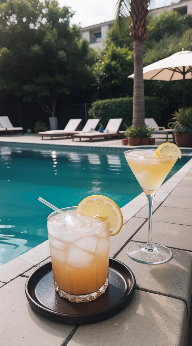 drinking cocktails by the pool