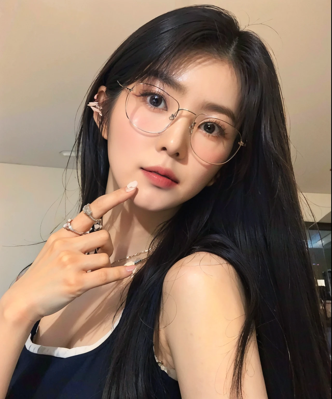 un primer plano de una mujer con gafas y un anillo en el dedo, Chica coreana, con gafas, Anteojos, con gafas cuadradas, ulzzang, Labios claros y de alta calidad, Chica con gafas, usar gafas redondas grandes y delgadas, usar gafas cuadradas, Gafas transparentes, gafas gruesas, Hermosa mujer surcoreana, con gafas negras, Hermosa joven coreana, Asian girl