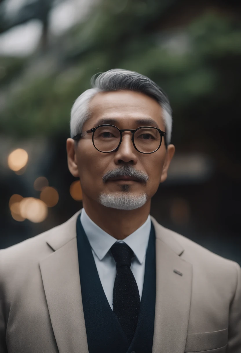 ((8K, Best quality at best, tmasterpiece)), One in a suit、Man in tie, japanes, 60 years old is super young, silver glasses, The face is a little fat, Clean face, no beard on chin, black super short hair,
serious lecture, The body and head are straight in the photo, DSRL, facing the viewer of the photo, The eyes are fixed on the lens, , Put people at the center of your photos, actual, Photorealistic photos, film photo, hyper realisitc, 1人, Detailed pubic hair, perfect litthing, DSRL, profesional photo, 4K