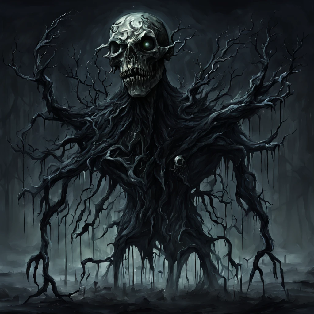 Never shall I cease Hunting creation's secrets Til all is but Void, in nightmare fuel art style