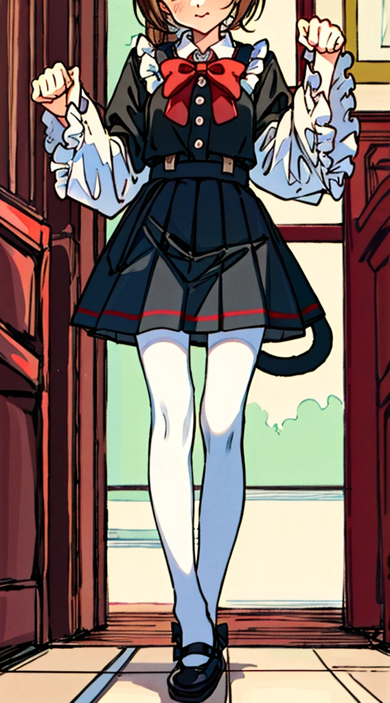 high resolution, erotic cute, cute and erotic appearance, best quality, highres, absurdres, idolmaster idolmaster_cinderella_girls sajo_yukimi commentary english_commentary highres 1girl :3 animal_ear_fluff animal_ears black_bow black_bowtie black_pantyhose black_skirt blue_hair blunt_bangs blush bow bowtie box cardboard_box cat_ears cat_girl cat_tail closed_mouth dorsiflexion feet frills full_body hair_bow in_box in_container knees_up legs legs_together long_hair long_sleeves looking_at_viewer miniskirt no_shoes pantyhose paw_pose paw_print_soles pleated_skirt red_eyes ribbon-trimmed_sleeves ribbon_trim sidelocks sitting skirt sleeves_past_wrists smile solo tail tile_floor tiles toes two_side_up white_bow, white_hair, indoors, night, sideways, afterimage, full_body, perfect_anatomy, hands_perfect, beautiful_skin_x4, dynamic_lighting, shadow_blurringx4, perfect_hands, fine_fingers, erotically_cute, masterpiece, spread_legs, knees_apart_feet_together, paw_pose, ((Composition seen up close))、Top image quality、Top resolution、masterpiece
