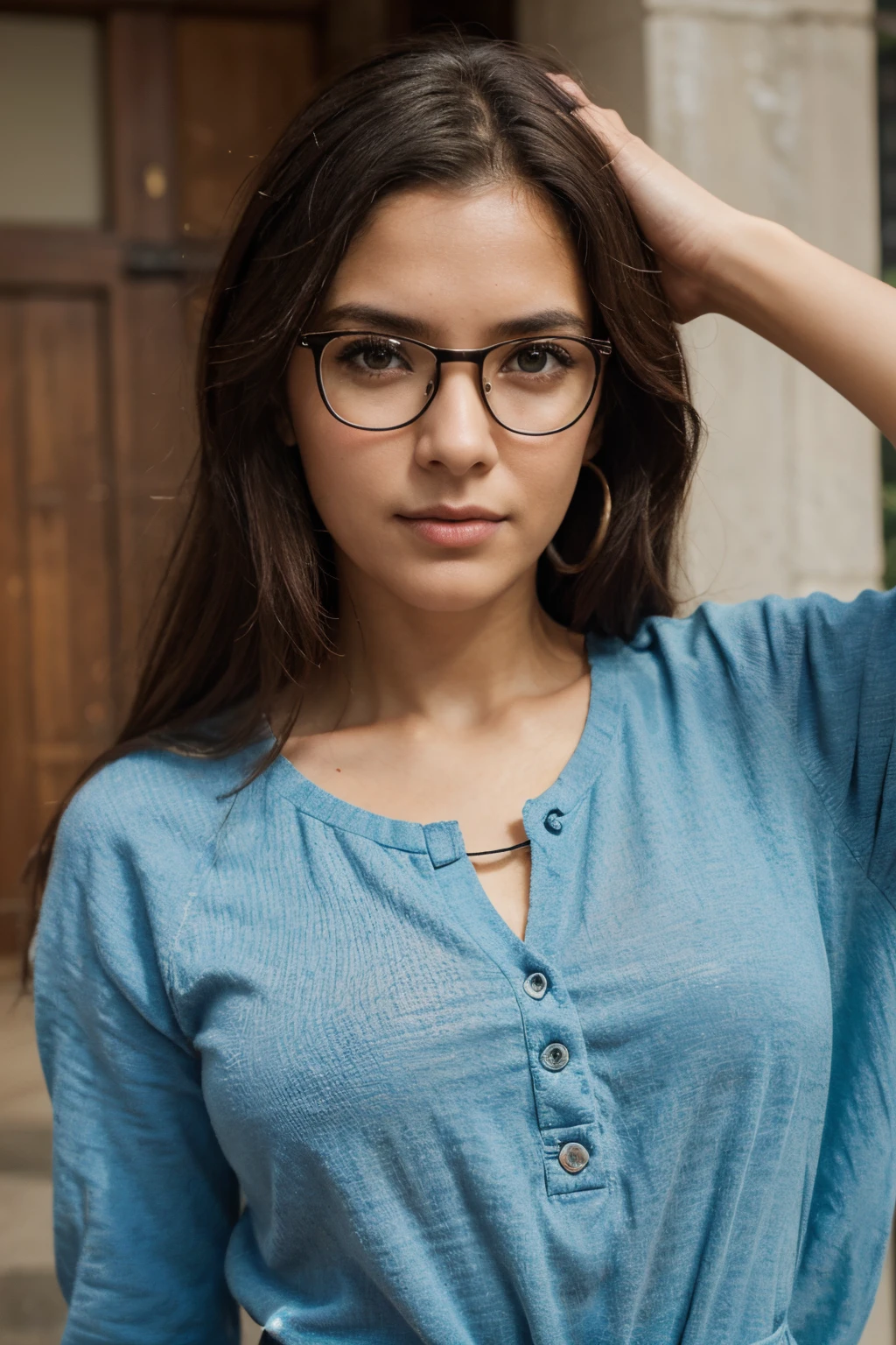 Generate an image of a woman with a random assortment of human features and details, abrangendo diferentes aspectos. Comece pela pele, podendo variar a cor, textura, including signs and imperfections to create an authentic representation. Explore a diversidade corporal, escolhendo aleatoriamente peso corporal, estatura, tamanho dos seios e quadril. Os cabelos podem ser de tipos diversos, com diferentes tamanhos, volumes, cores e texturas. Eye iris color can also be chosen randomly to add individuality. Determine o tamanho do nariz de forma variada. Experiment with different ethnicities and nationalities to provide multicultural representation. Escolha aleatoriamente o formato do rosto, decidindo se a mulher utiliza brincos, pulseiras, clothes or glasses as accessories. Position the camera differently to highlight different angles of the face, adjusting scene lighting to create distinct shadow and light effects. Try different poses to convey a range of emotions and expressions. This randomized approach aims to create a unique and diverse representation of female beauty.