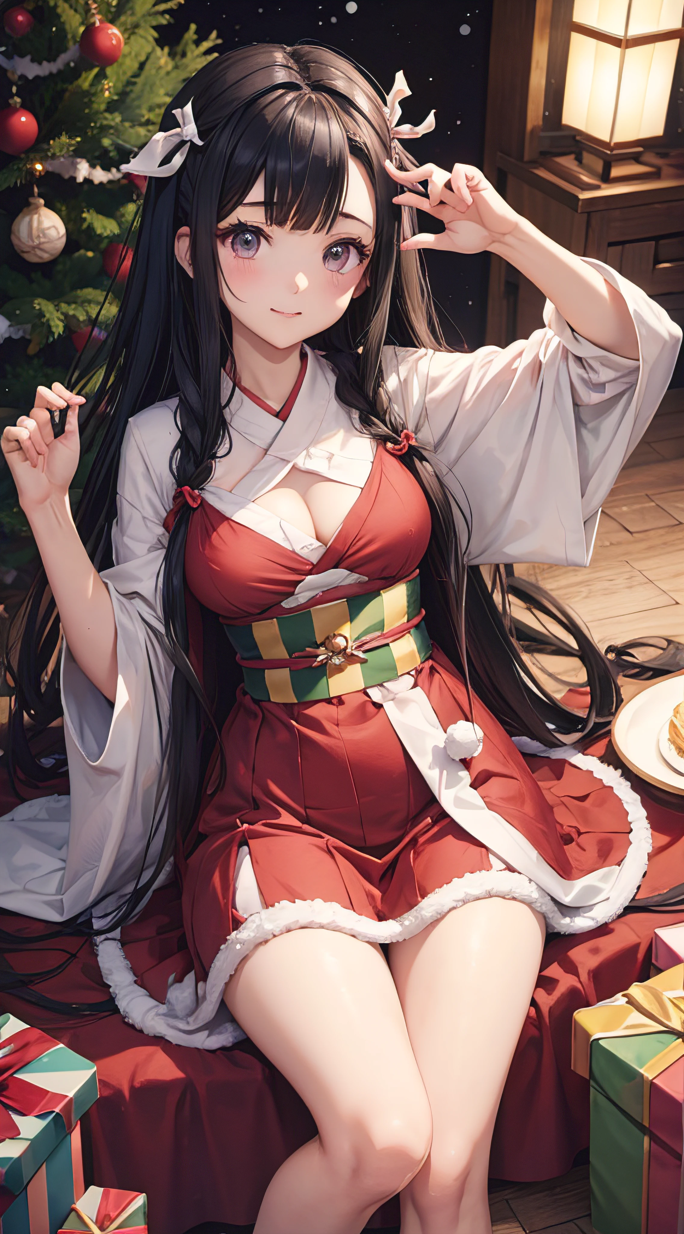 nezuko kamado,pose sexy,vestido de navidad,bosque nevado