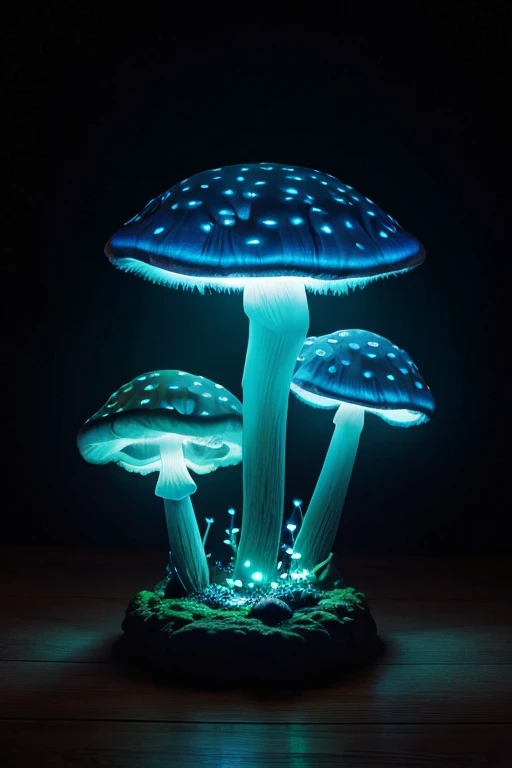 A girl sit and eat lunch in a bioluminescent mushroom forest, realistic, cinematic light, (best quality,4k,8k,highres,masterpiece:1.2), ultra-detailed, vivid colors, sharp focus, HDR, physically based rendering, professional god ray, fractal art