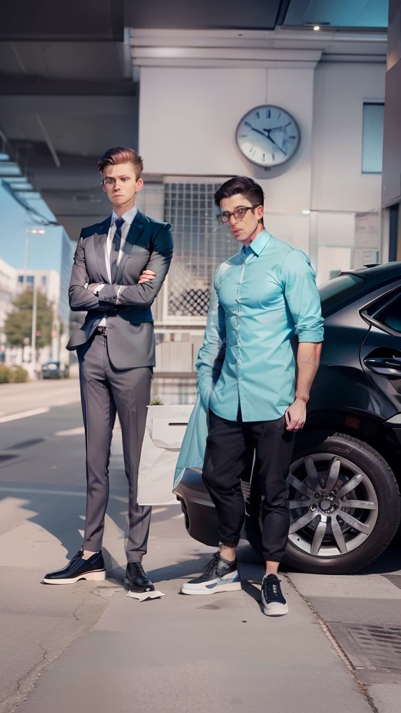 Please Be a little smart and clear your face man standing in business attire with a rigid posture, chest out and chin up. Arms crossed.I want you to change my clothes into coat and pants and make the background behind me look like a nice office.please keep the resolution a little higher 8K