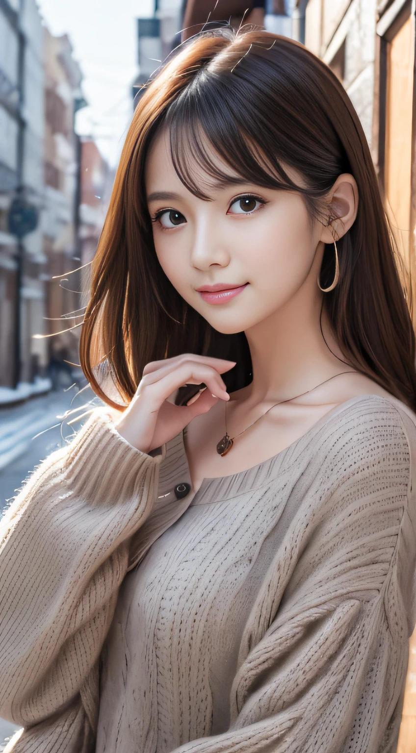 masutepiece、Best Quality、Illustration、 Ultra-detailed、finely detail、 hight resolution、8K Wallpaper、Perfect dynamic composition、27-year-old beautiful girl、Neat and mature woman、detailed beautiful faces、Detailed beautiful eyes、Textured skin、A faint smile、tiny chest、Bold sexy poses、Winter casual wear、