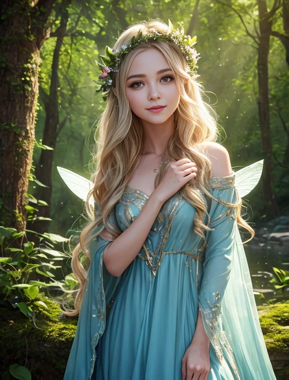 ((best qualityer)), ((work of art)), ((cinematic)), (detailded), blonde Greek princess, wearing an ancient Greek cloak, butterfly wings, , surrounded by flowers